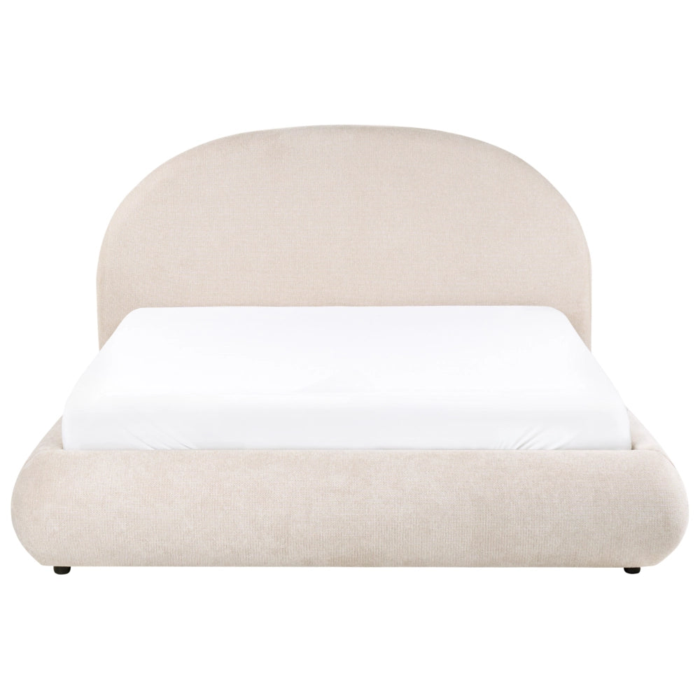 Letto in tessuto beige chiaro 160 x 200 cm con testiera imbottita rete sollevabile e vano contenitore