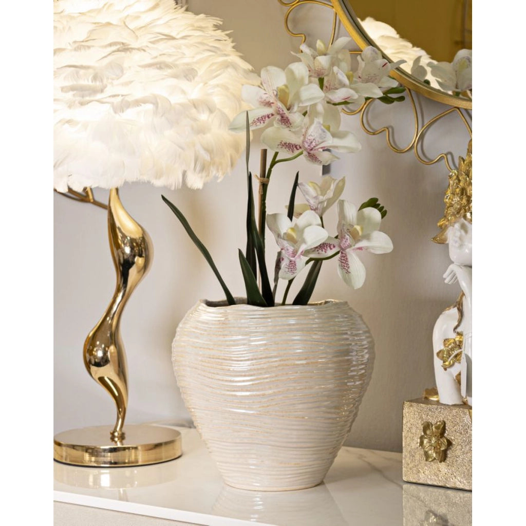 Vaso Decorativo VKH841, Bianco, Ceramica, 27x27x24 cm