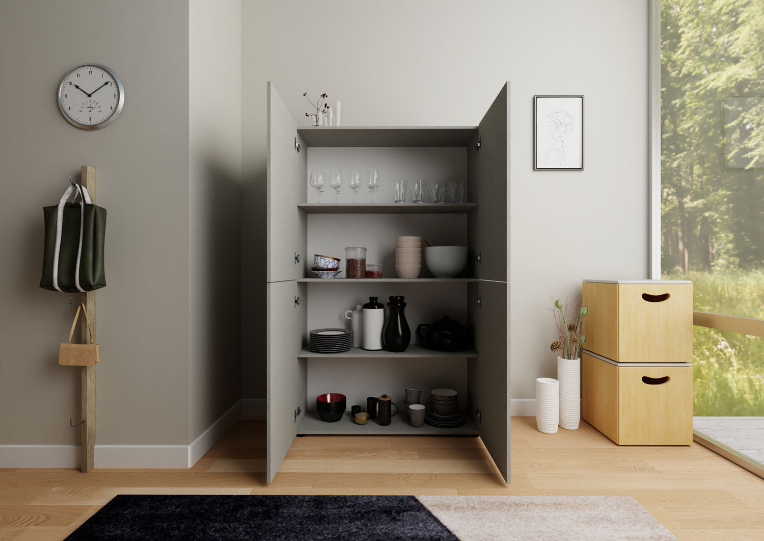 Credenza Alta 4 Ante 100x35x165 cm Elios Cashmere