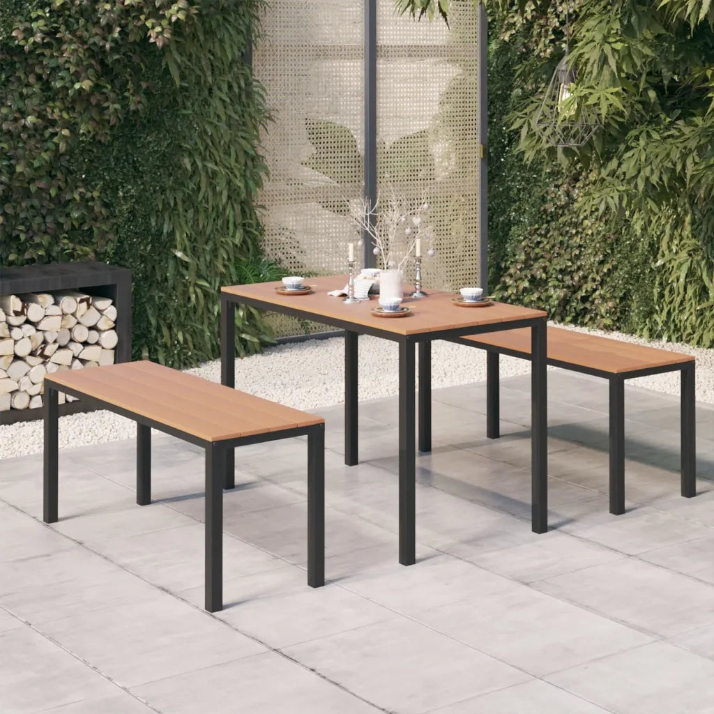 Set da Pranzo da Giardino 3 pz in Acciaio e WPC Marrone e Nero 317140