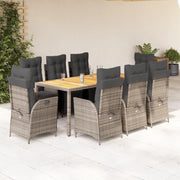 Set da Pranzo da Giardino 9 pz con Cuscini in Polyrattan Grigio