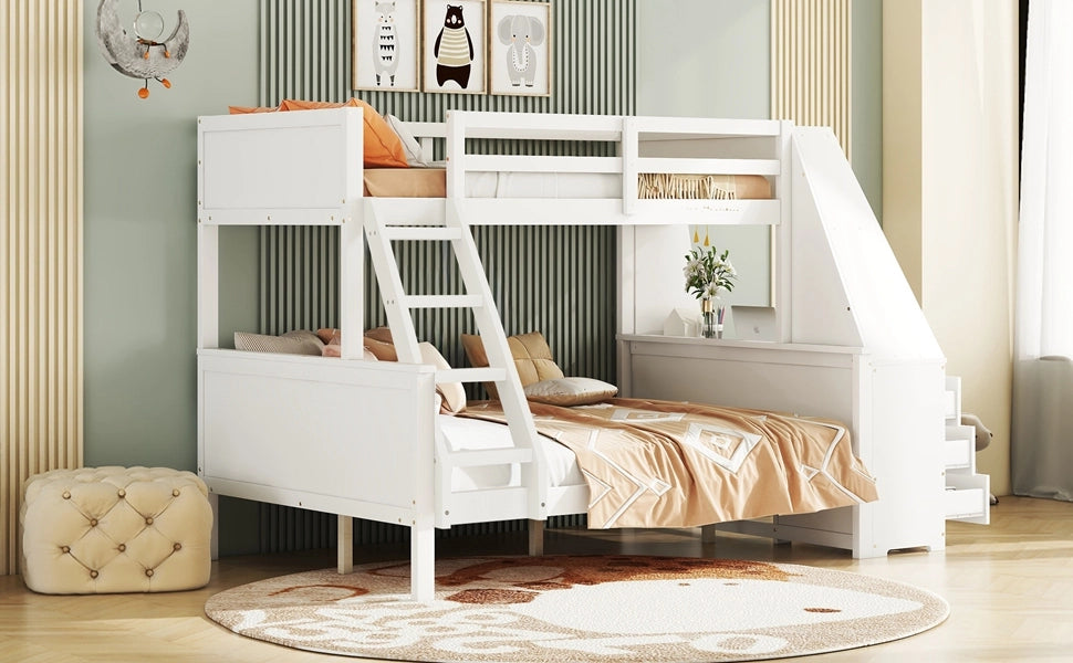 LETTO a castello con scrivania e libreria 90x200+140x200 cm Bianco