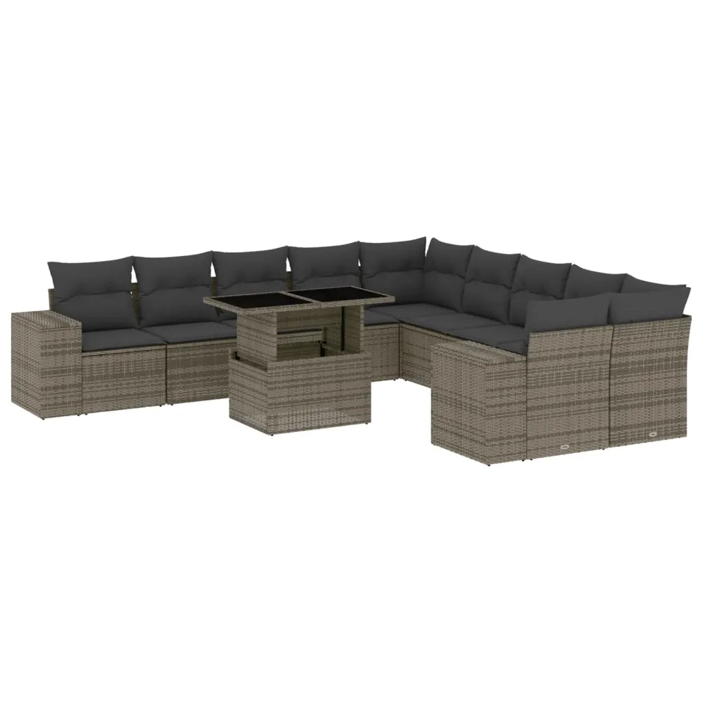 Set Divani da Giardino 11 pz con Cuscini in Polyrattan Grigio
