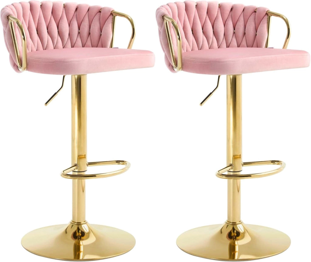 Set di 2 Sgabelli da Cucina Altezza Regolabile, Sgabelli da Bar in Velluto, Girevoli a 360°, con Base in Metallo e Poggiapiedi, Nero