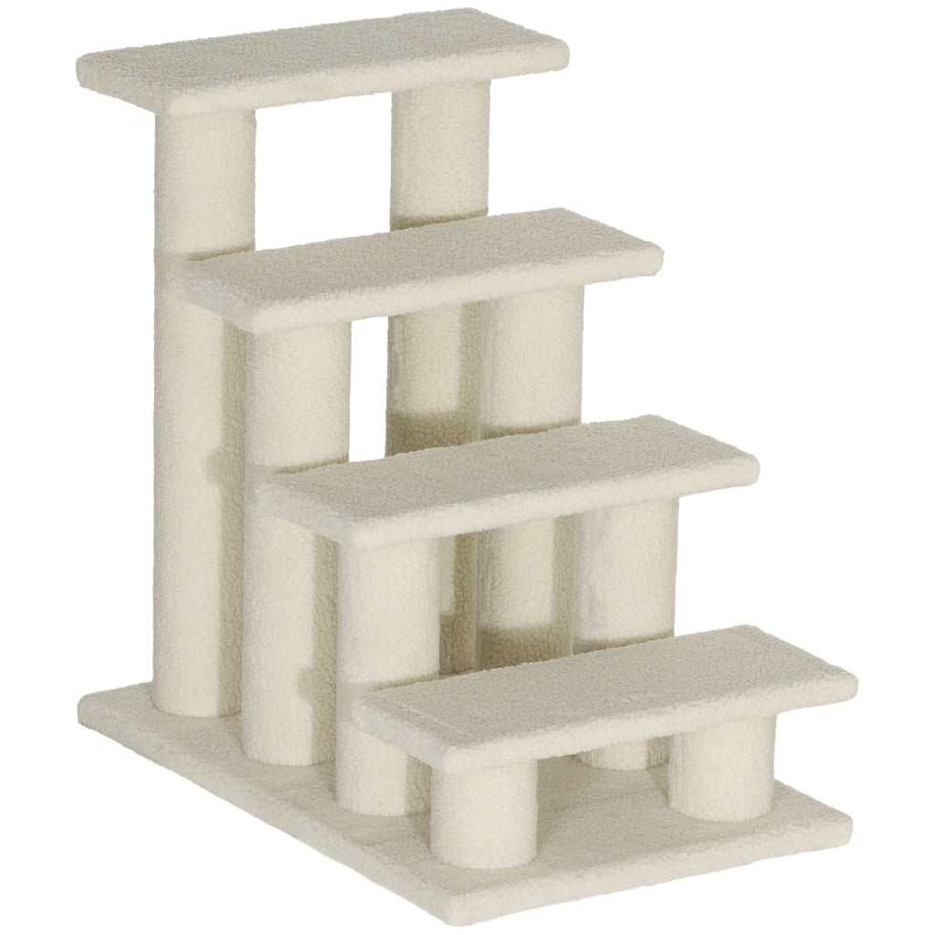 Scala per Animali Domestici 4 Gradini ¨C Xylo ¨C Effetto Lana Boucl¨¦ Crema 61x41x60cm