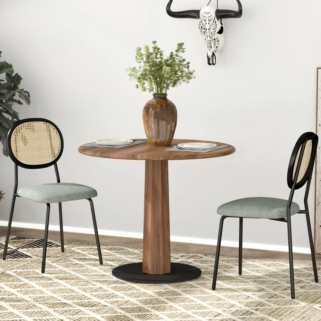 Sedia da Pranzo con Schienale in Rattan Sintetico e Struttura in Metallo ¨C Minimal ¨C Verde Scuro e Nero 44x54x87 cm