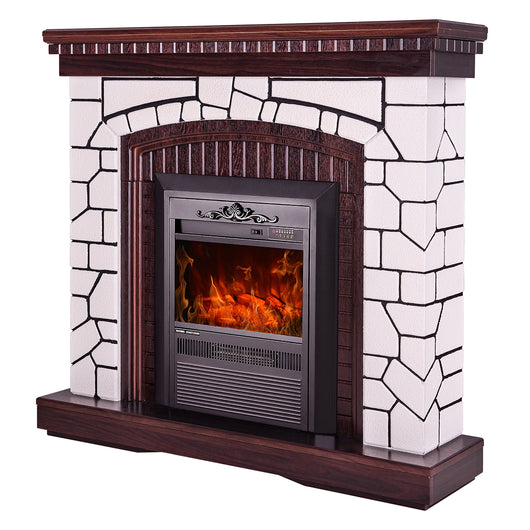 Camino Elettrico da Pavimento 105,8x110x30 cm Effetto Fiamma 2000W Natali & Cristina Bianco/noce scuro