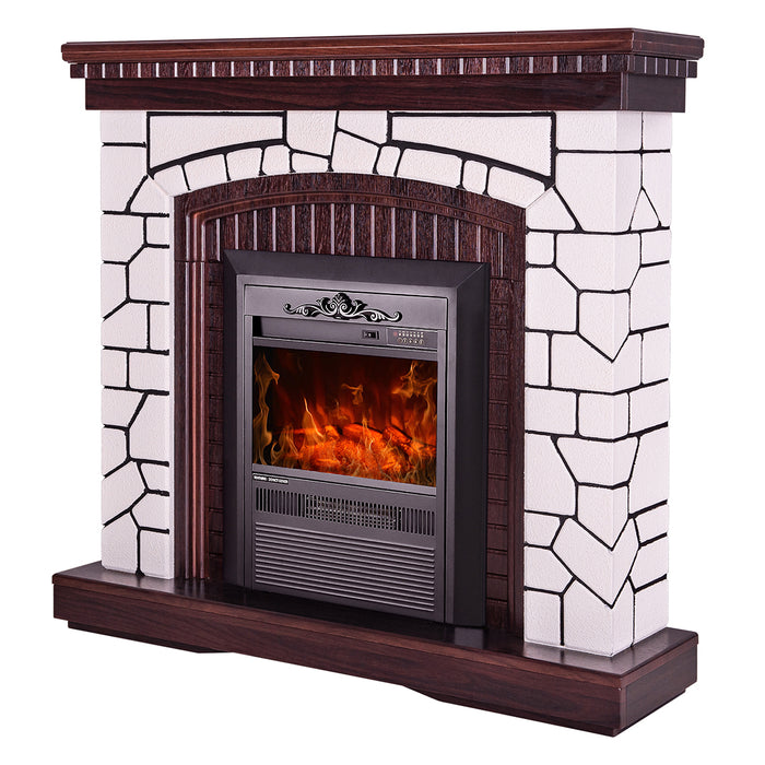 Camino Elettrico da Pavimento 105,8x110x30 cm Effetto Fiamma 2000W Natali & Cristina Bianco/noce scuro