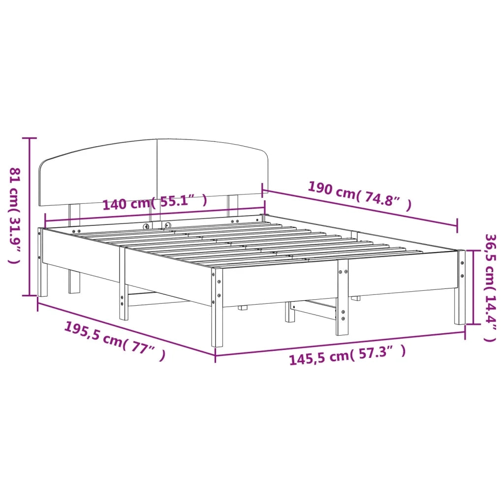 Letto senza Materasso Marrone Cera 140x190 cm in Legno di Pino 3207228
