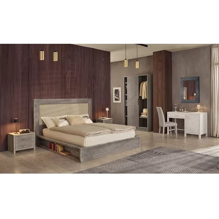 Letto cortina matrimoniale in legno di abete grigio con vani laterali - Mobili 2G