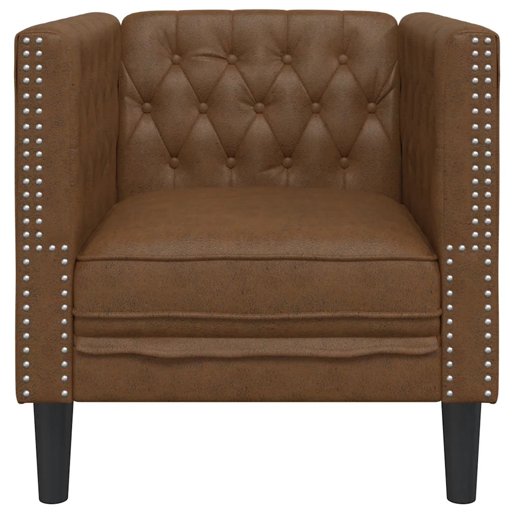 Poltrona Chesterfield Marrone in Similpelle Scamosciata 372658