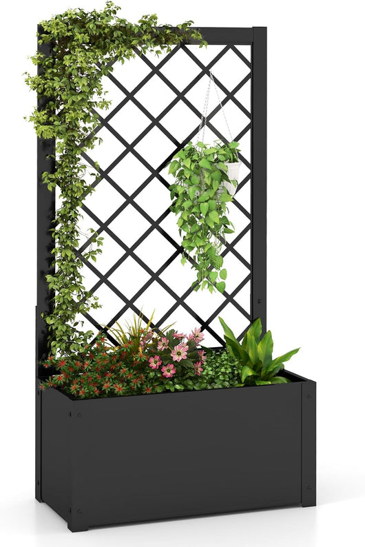 Letto da Giardino Rialzato con Traliccio, Fioriera in Metallo per Piante Rampicanti, Verdure, Viti e Fiori, Aiuola Elevata per Piante Esterno per Patio, Giardino e Balcone