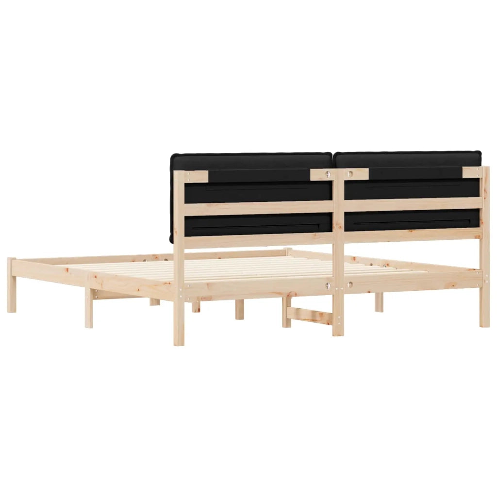 Letto con Testiera Rivestita Nero 200 x 200 cm Pino massello