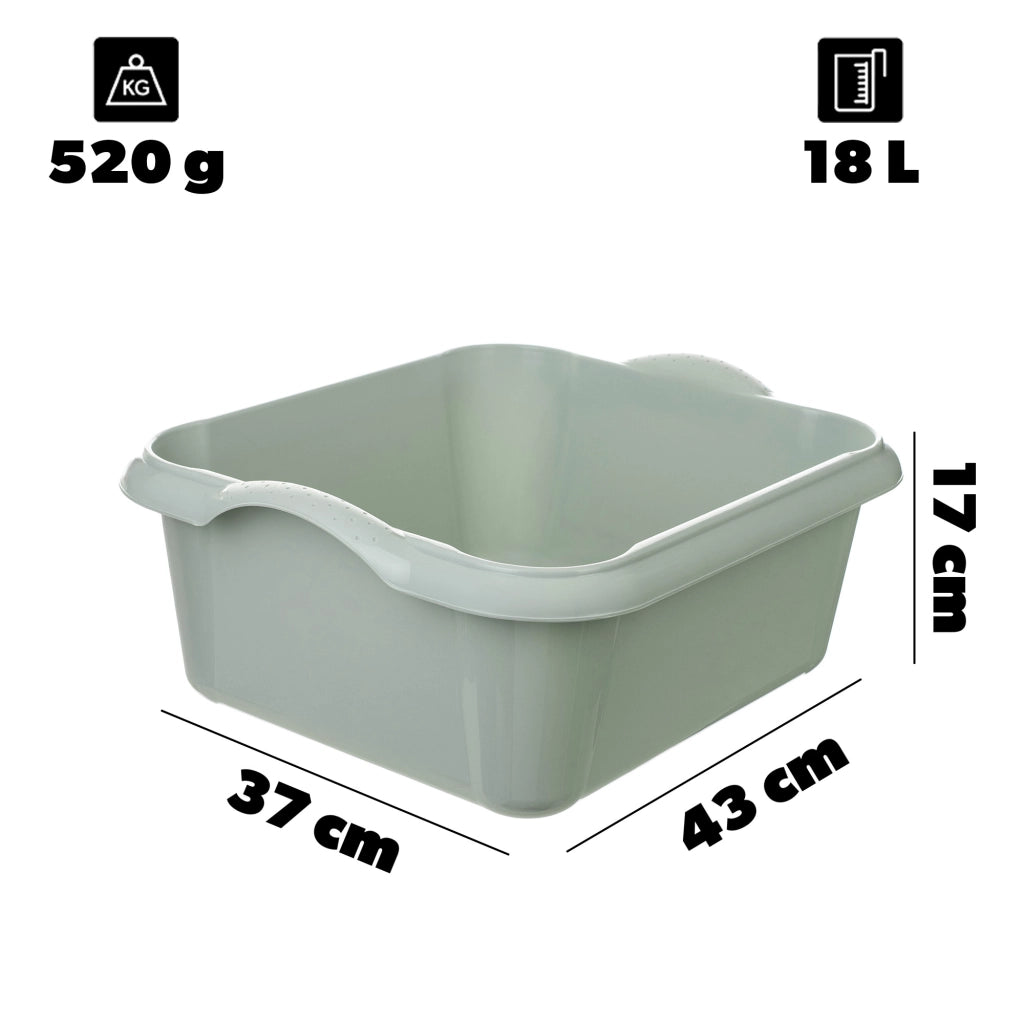Bacinella per bucato in plastica KADAX, rettangolare, da 18 litri, con manici.