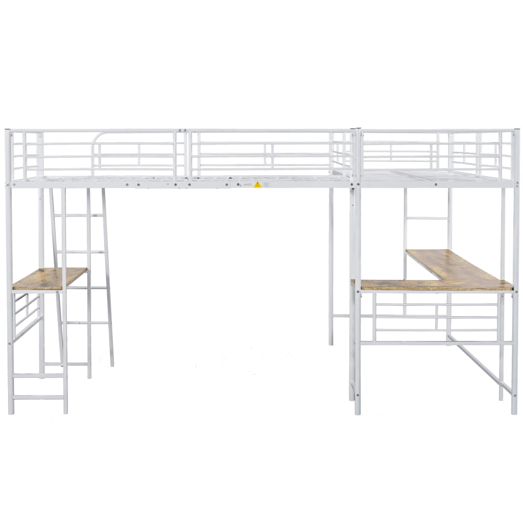 Letto a castello bianco con funzione scrivania in MDF e metallo 90x200 cm