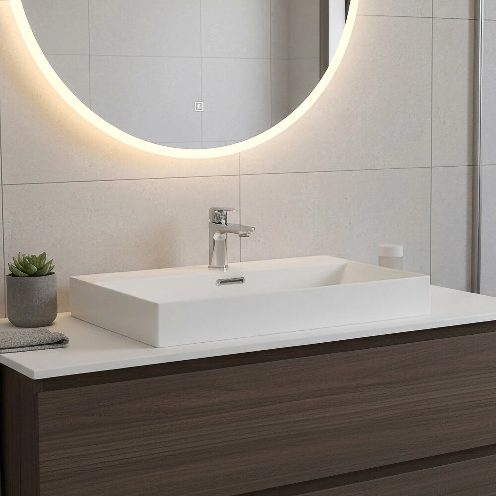Lavabo da appoggio in resina 70x45 cm rettangolare bianco Monza