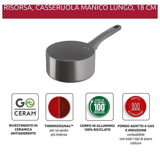 Lagostina Risorsa Padella 18 cm, Rivestimento in Ceramica Antiaderente, Scorrevolezza Ottimale, Thermo-Signal, Induzione