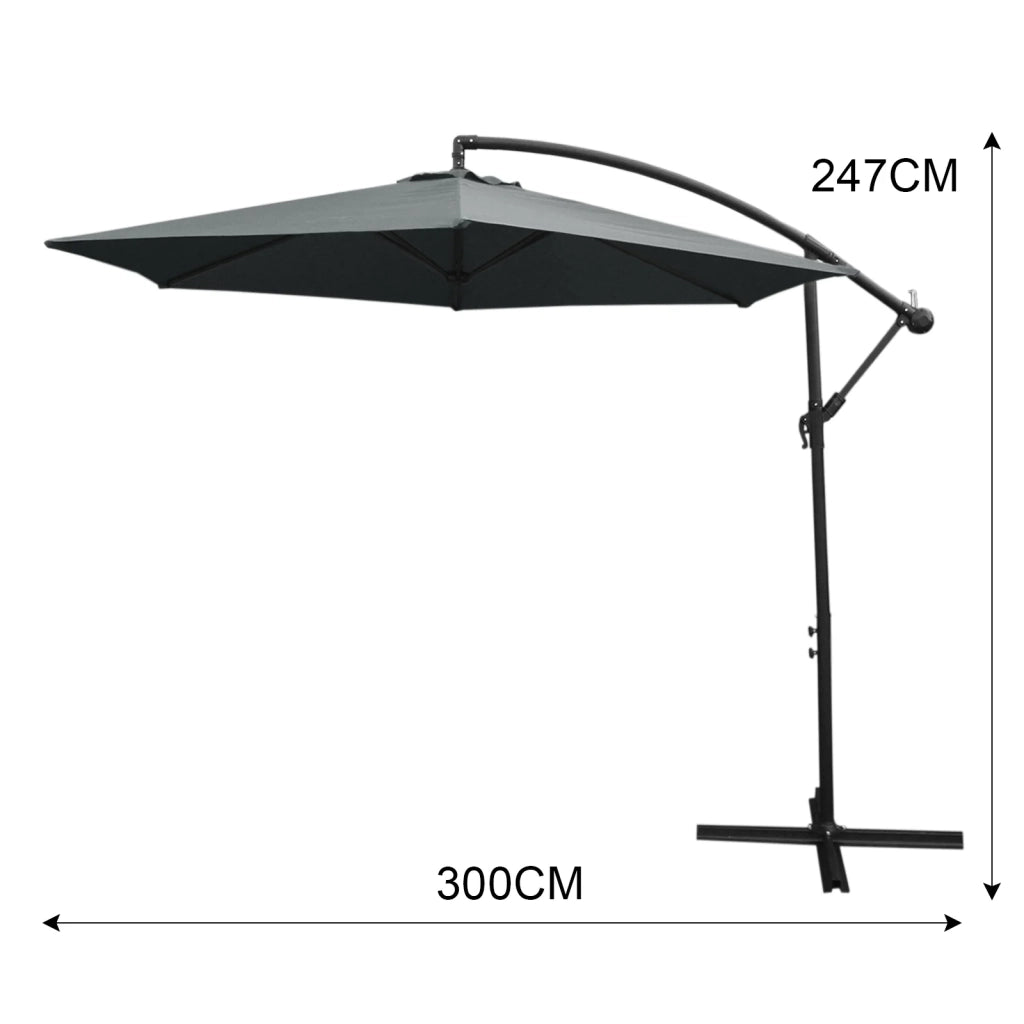 Ombrellone da Giardino a Sbalzo Ombrellone Decentrato Retrattile Ombrellone Richiudibile con Manovella 3x3 M e Copertura Antipioggia con Base Zavorra Rotonda - Grigio