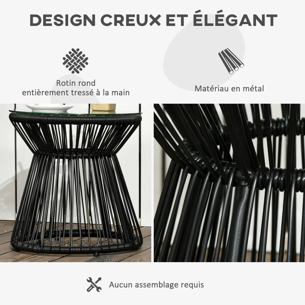 Tavolino da giardino rotondo in polyrattan con piano in vetro ¨C Minimal ¨C nero ?40x42cm