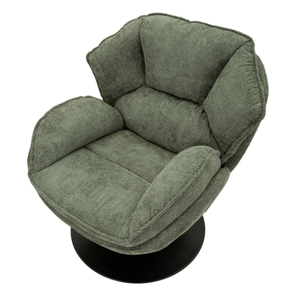 Poltrona girevole in poliestere verde con base in metallo nero