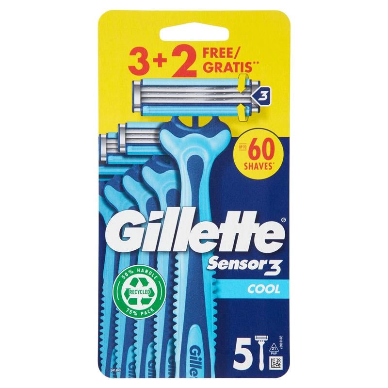 GILLETTE SENSOR 3 COOL RASOIO DA UOMO USA E GETTA 3 RASOI + 2 GRATIS