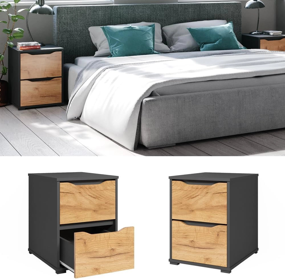 Credenza Ruben, Quercia dorata, 40.2 x 53.6 cm con cassetti, adatto come comodino per letti boxspring