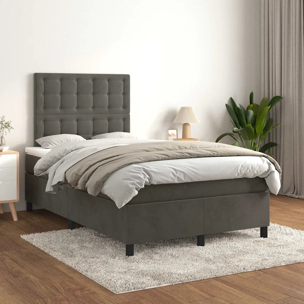 Giroletto a Molle con Materasso Grigio Scuro 120x190 cm Velluto 3270020