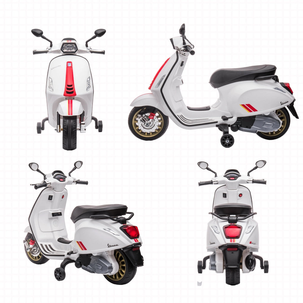 Moto Elettrica per Bambini Vespa con Rotelle ¨C zephmum ¨C Bianco PP Metallo 107x47x73 cm