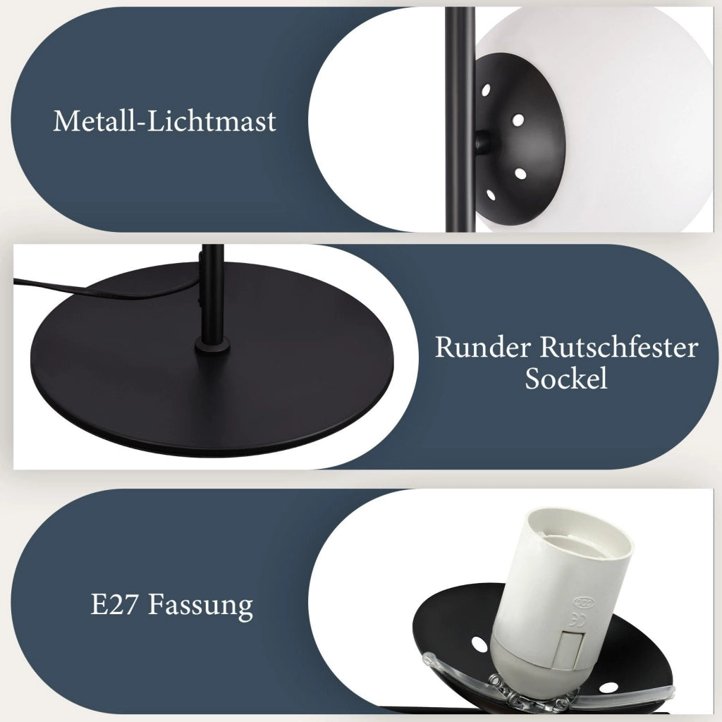 ZMH Lampada da terra moderna 3 luci E27 bianco vetro opalino design industriale vintage interruttore pedale