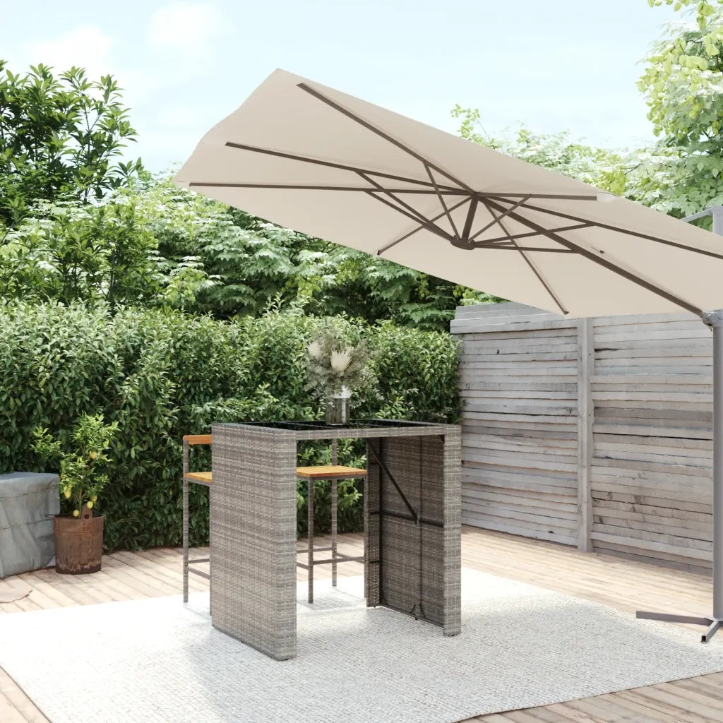 Tavolino da Giardino | Tavolo da Bar con Piano in Vetro Grigio 105x80x110cm Polyrattan