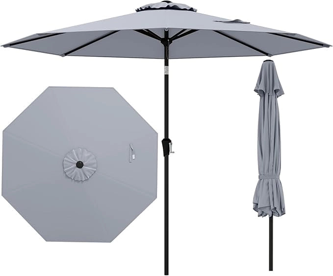 Ombrellone da Giardino 270 cm, Ombrellone da Esterno con Inclinazione Regolabile, Manovella, 8 Stecche, Tettuccio Ventilato, Ombrellone Parasole per Spiaggia, Bordo Piscina