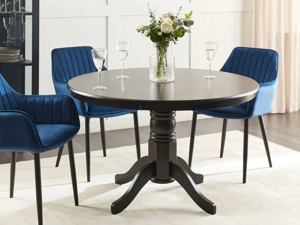 Tavolo da pranzo rotondo in legno retrò con piedistallo 120 cm nero stile retrò vintage