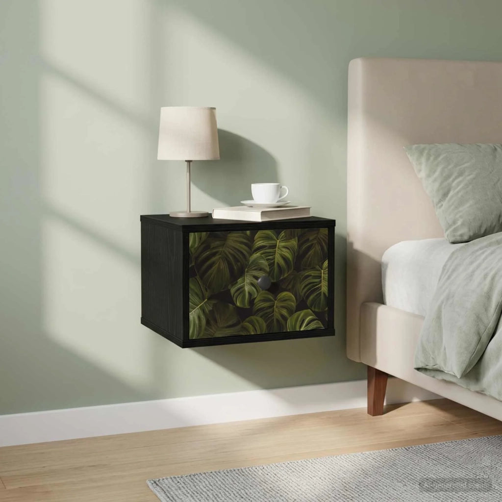 Mobiletto da comodino a parete ELBURG 2 pz Rovere Nero 8007448
