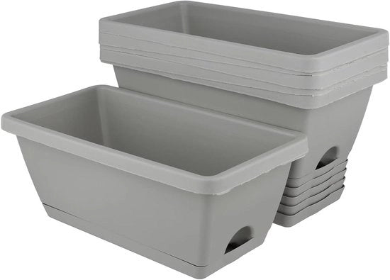 Baciotto con sottopiede 6 pezzi 36 x 19 x 15 cm rettangolare grigio - per balcone e interno ed esterno - baciotto per piante