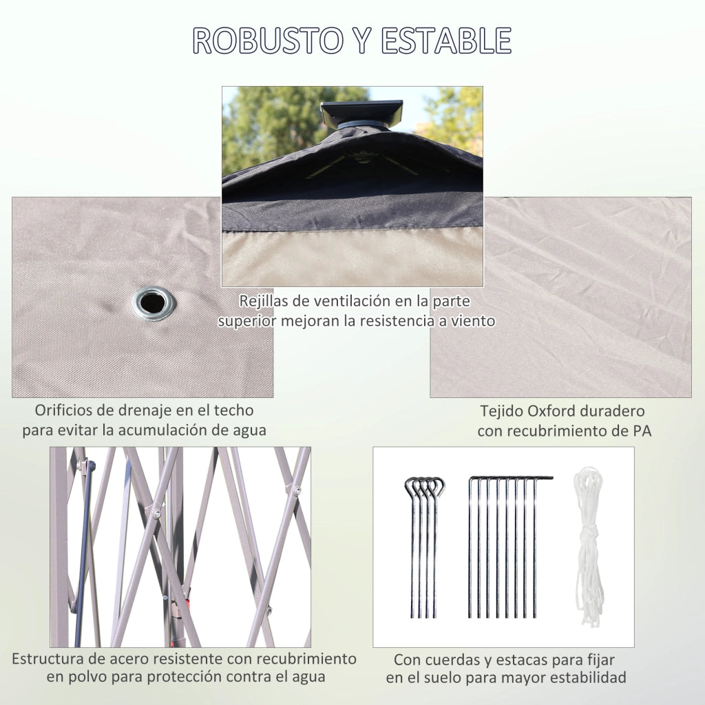 Tenda da Giardino Pieghevole con Luci LED e Zanzariere ¨C zephmum ¨C 3,3x3,3 m Beige