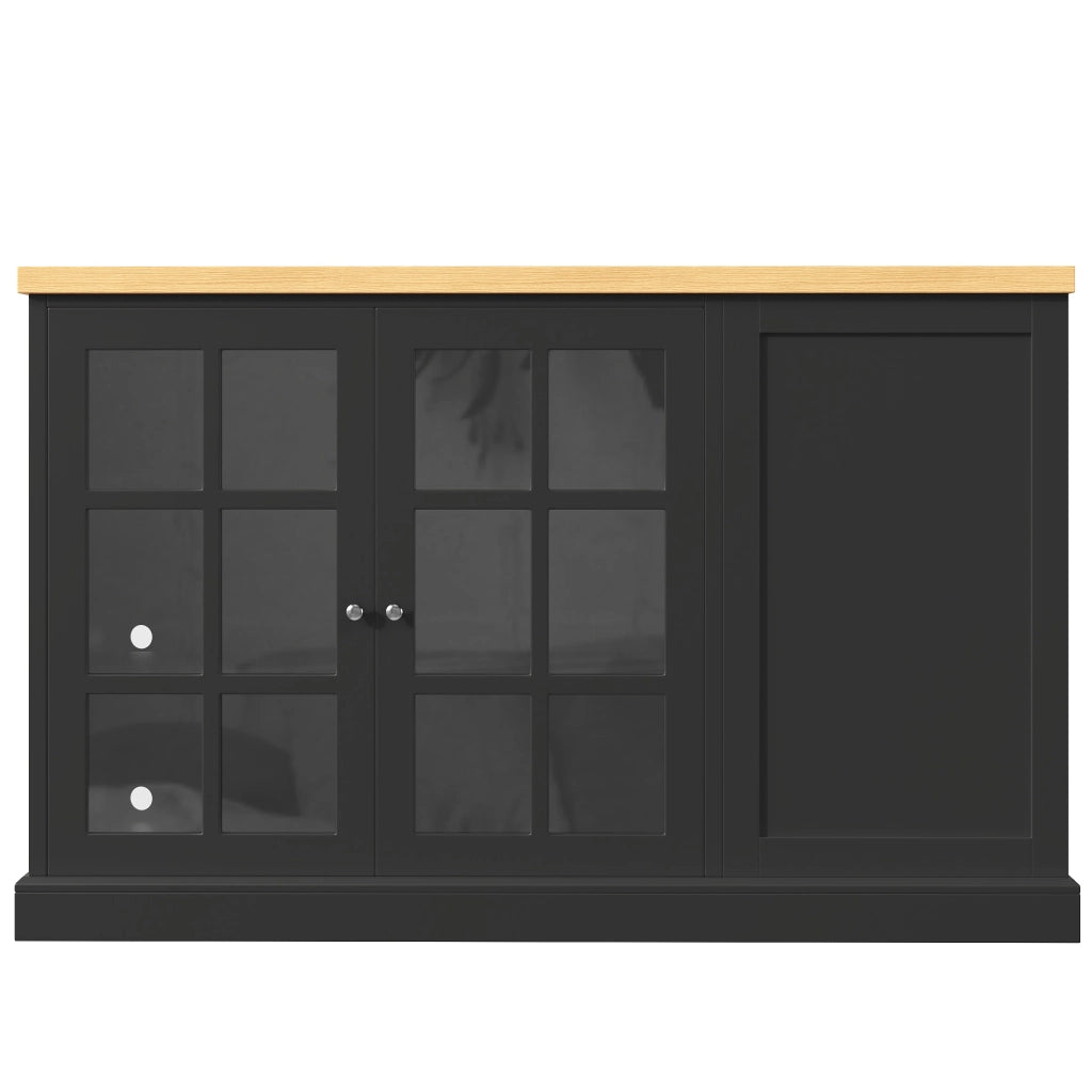 Isola da cucina, tavolo pieghevole da bar, luci a LED, prese di ricarica USB, nero e color naturale