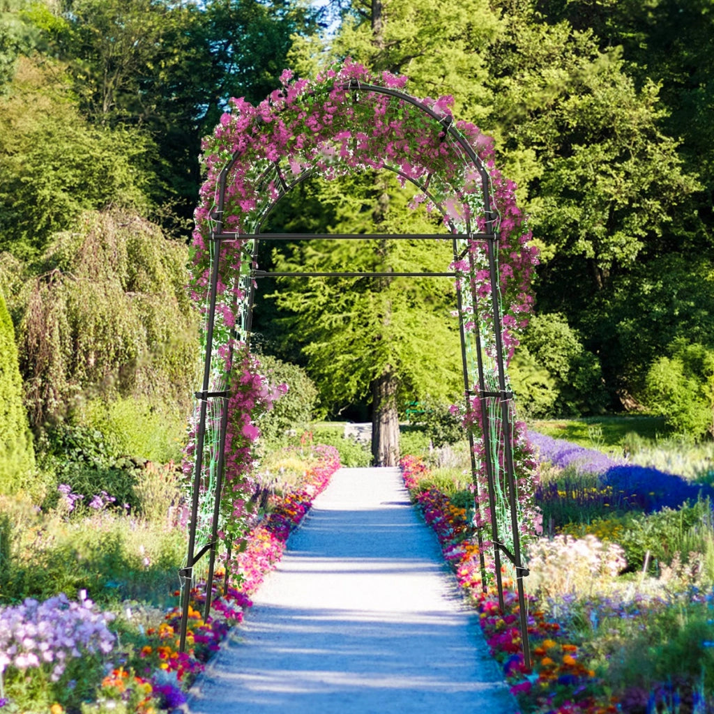 Traliccio ad arco per piante rampicanti con struttura in metallo rivestito in PE, Supporto per verdure alto 230cm-Decorazioni da giardino