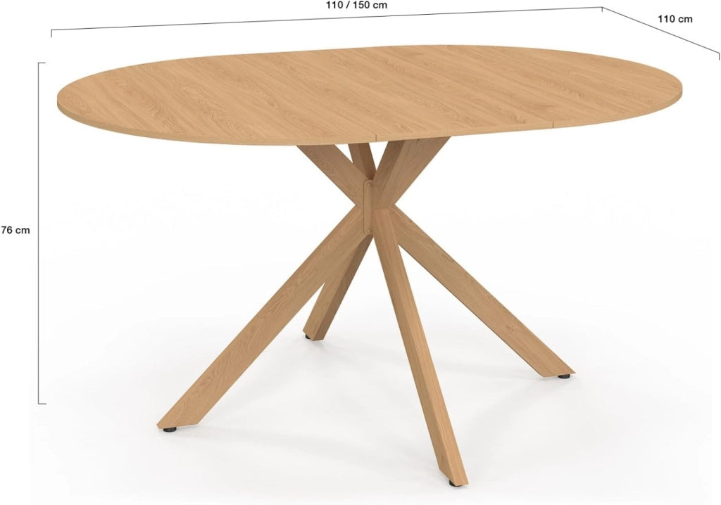 Tavolo da pranzo allungabile rotondo Alix 4-8 persone piede ragno legno effetto faggio 110-150 cm