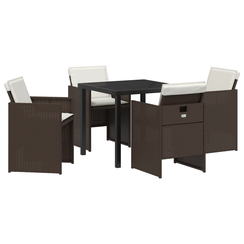 Set da Pranzo da Giardino  5 Pezzi con Cuscini Marrone Polyrattan