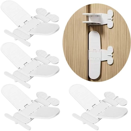 Sicurezza per bambini per serrature scorrevoli, sicurezza per bambini per serrature di finestra, senza foratura/con adesivo, per finestre, porte di armadio e porte scorrevoli (4 pezzi, bianchi)