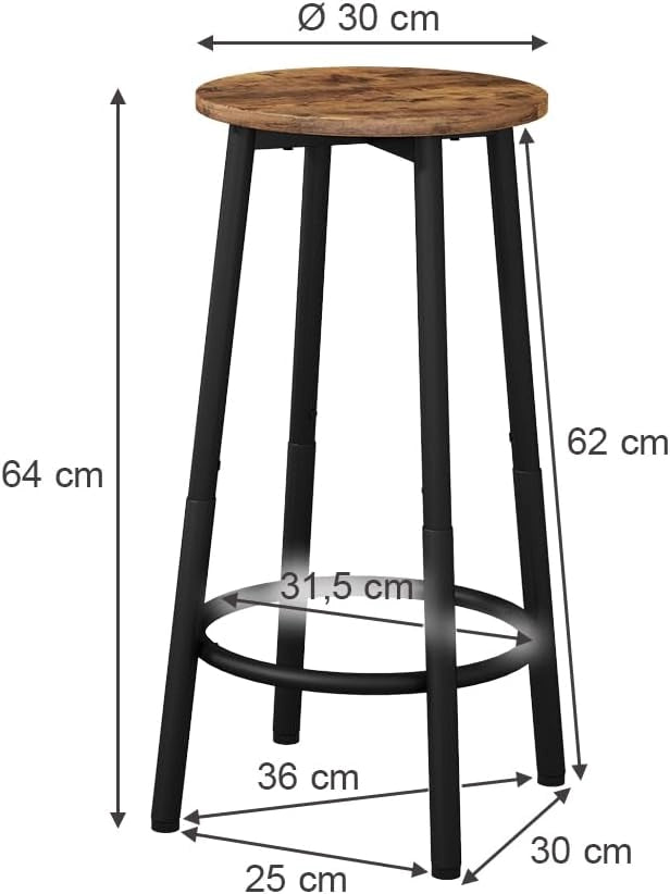 Set di 2 sgabelli da bar Edmonton, Rovere rustico, 31.5 x 64 cm 2 parti, regolabile in altezza con poggiapiedi per posizioni di seduta flessibili