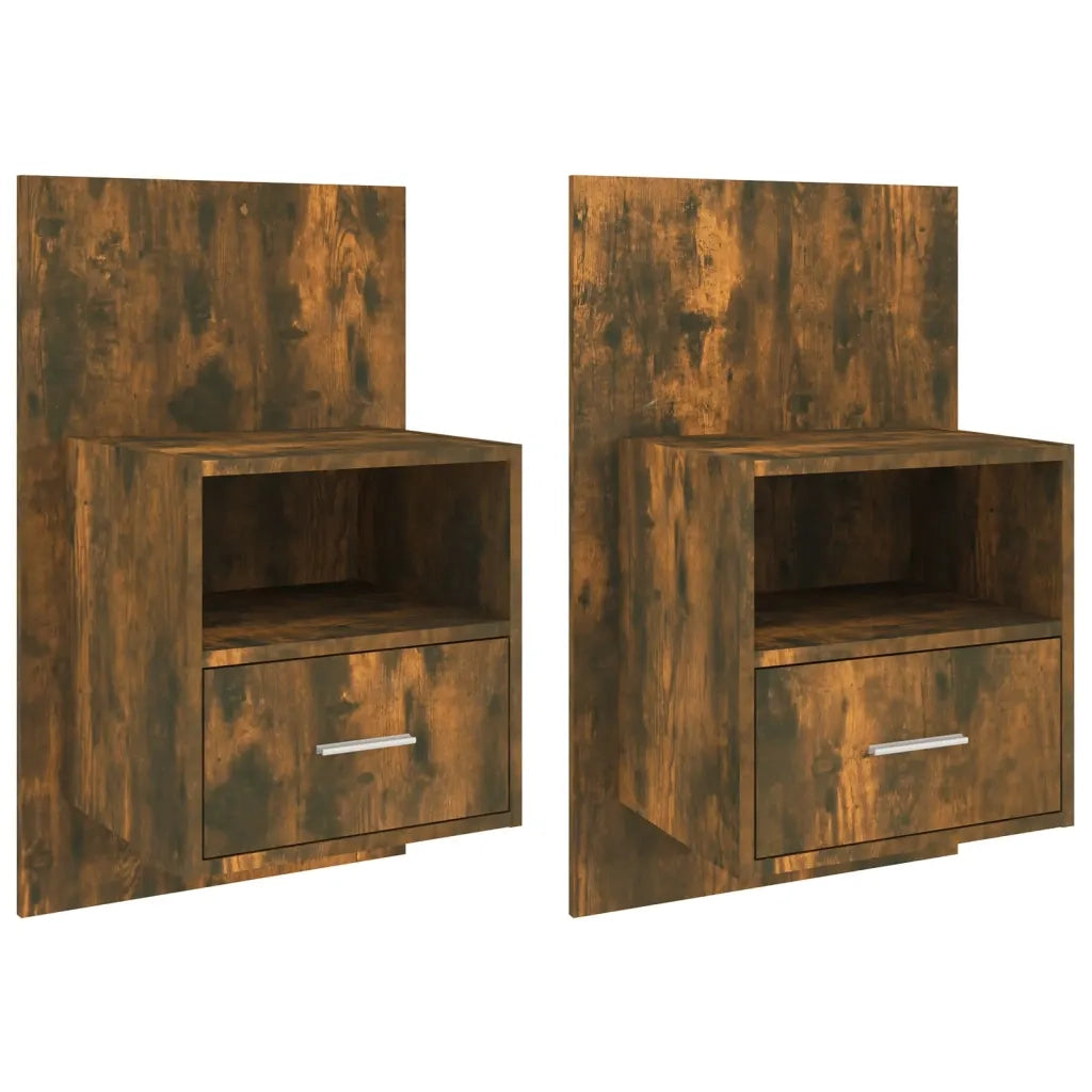 Set di 2 Comodini | Armadio da Notte | Mobiletto da notte a Muro Rovere Fumo