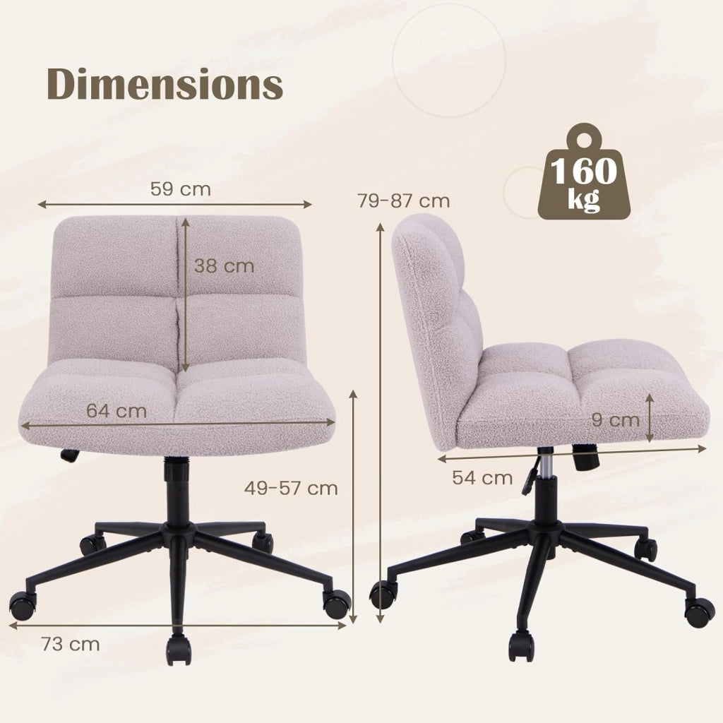 Sedia da ufficio con altezza regolabile, con 5 ruote, 73 x 69 x 79-87 cm, sedia girevole con gambe incrociate e seduta imbottita, sedia senza braccioli, per soggiorno, studio (grigio)