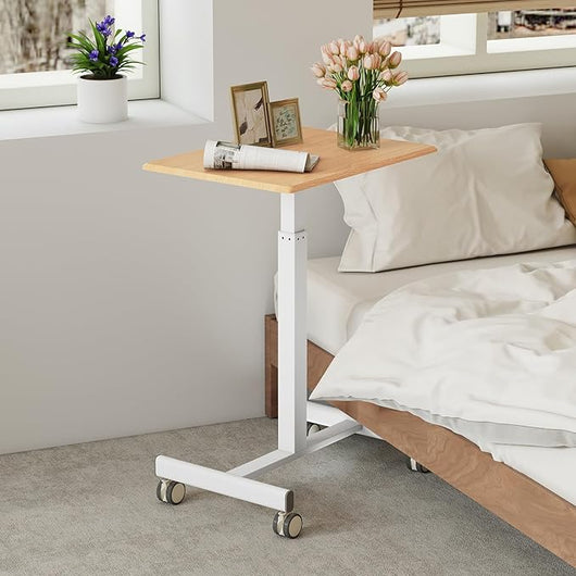 Tavolino da Divano e Letto con Ruote Bloccabili, Tavolino Porta PC Regolabile in Altezza con Pistone a Gas, Ruote Lisce, Base a Forma di H, Ideale per Lavorare e Mangiare
