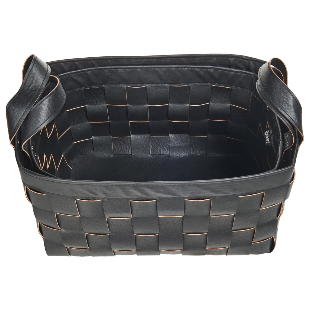Set di 2 cesti fatti a mano in ecopelle nero con manici design retrò