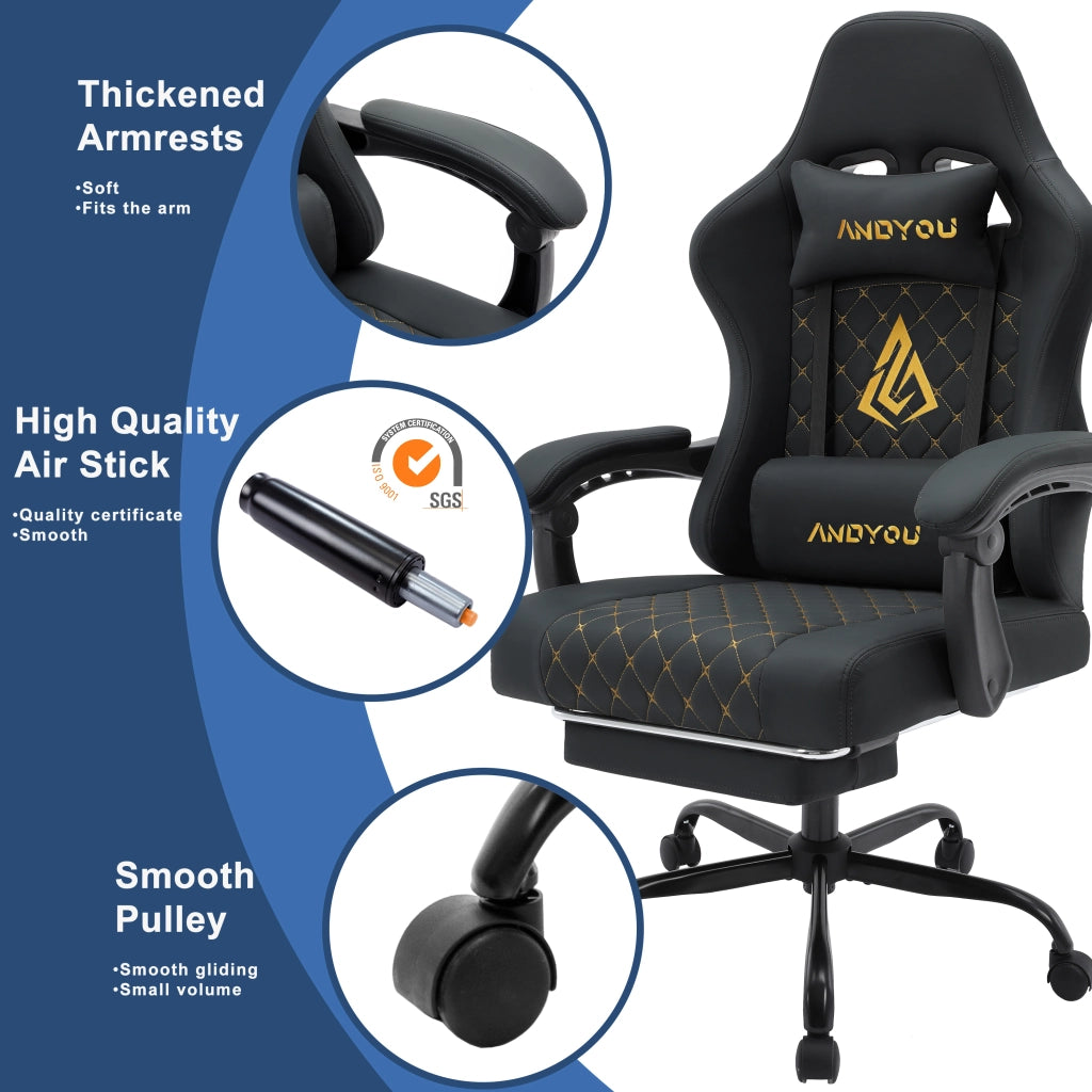 Poltrona Gaming Racing Ergonomic ¨C zephmum ¨C Pelle Nera 80x70x130