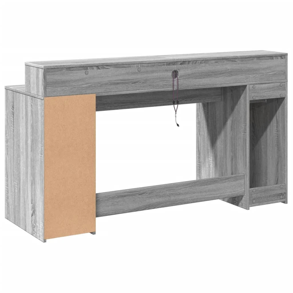 Scrivania tavolo postazione di lavoro mobile per computer mobile per studio e luci a LED Sonoma 160 x 55 x 91 cm legno ingegnerizzato grigio 02_0023809