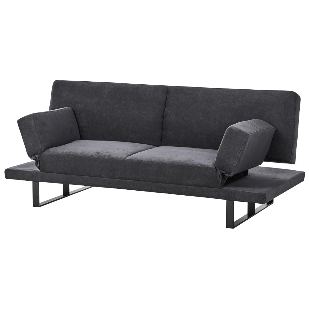 Divano Letto in Tessuto nero ciniglia con schienale reclinabile e struttura in legno stile moderno