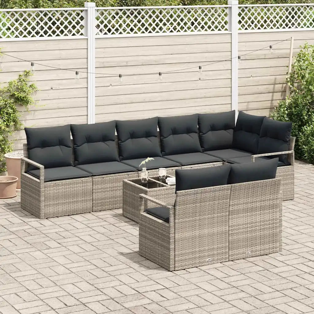 Set Divano da Giardino 9 pcs Grigio chiaro polyrattan 3355111