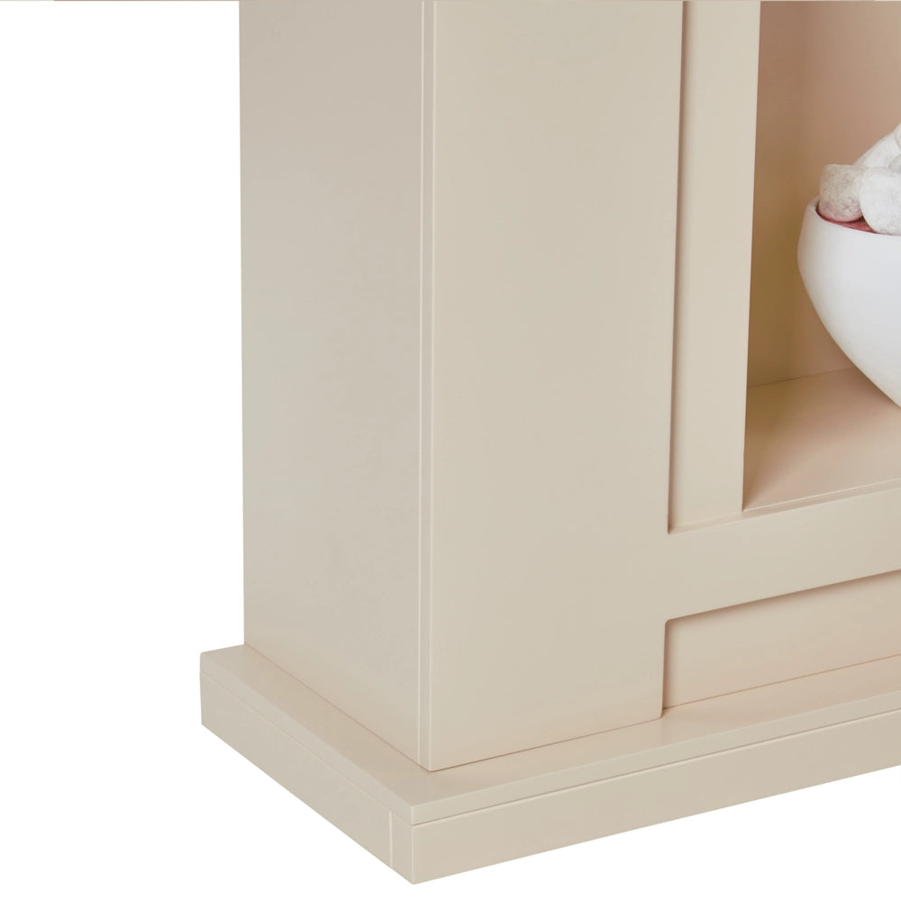 Camino elettrico Riscaldatore Beige MDF Mantello LED Carboni Ciottoli Fuoco Fiamme con Termostato